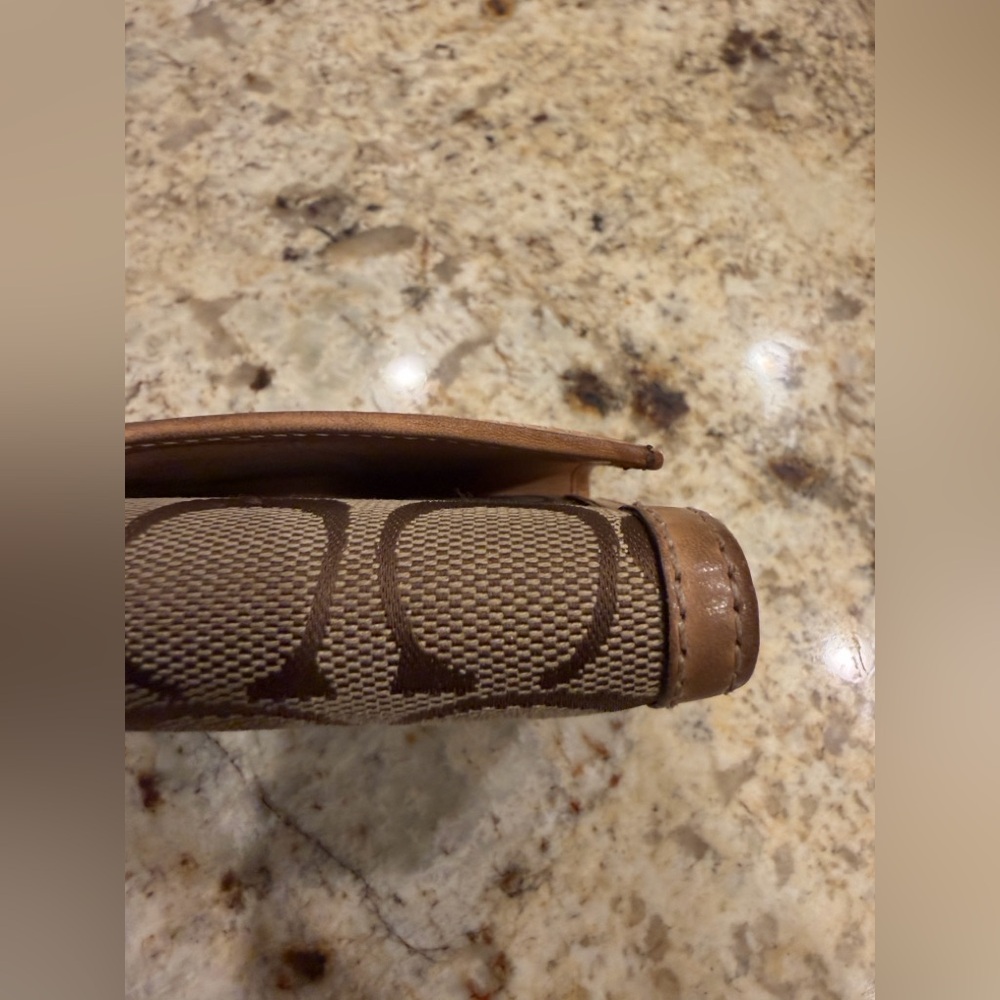 Coach Signature Jacquard brown canvas on natural leather continental - Picture 7 of 14